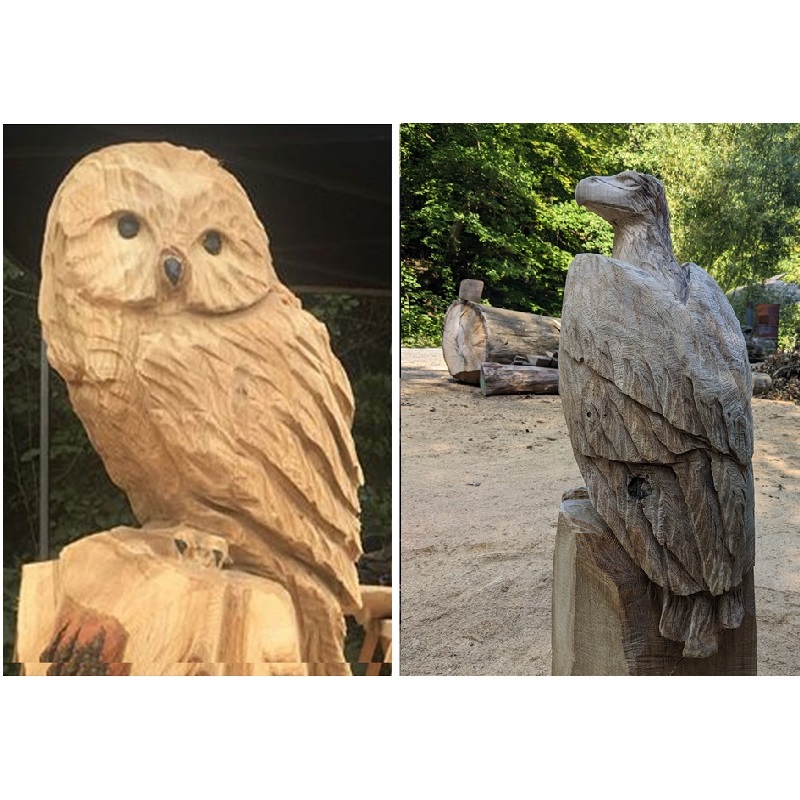 geschnitzte Eule und Adler im Individualkurs